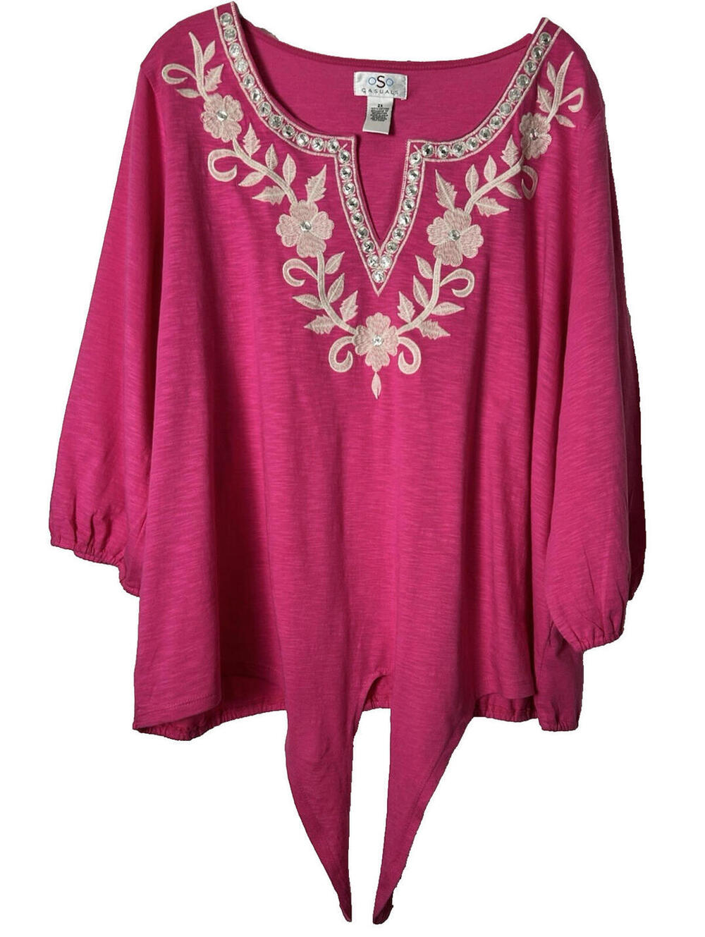 oSo Casuals Pink Embroidered Top   Size 2X  NWOT